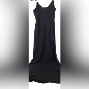Express spaghetti straps black evening dress size 8 ruffle and slit on leg